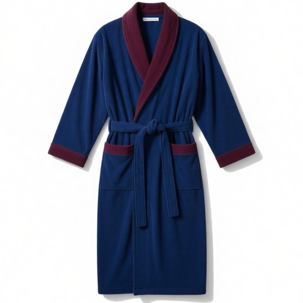 Nautica Shawl Robe Navy Burgundy Belted Terry Cloth One Size Loungewear